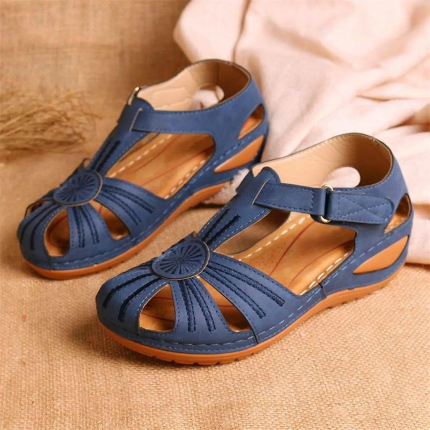 Women's Wedge Sandals Summer:Bohemia Ankle Strap Wedge Sandals Closed Toe Wedge Shoes Platform Dressy Wedge Sandal 2025