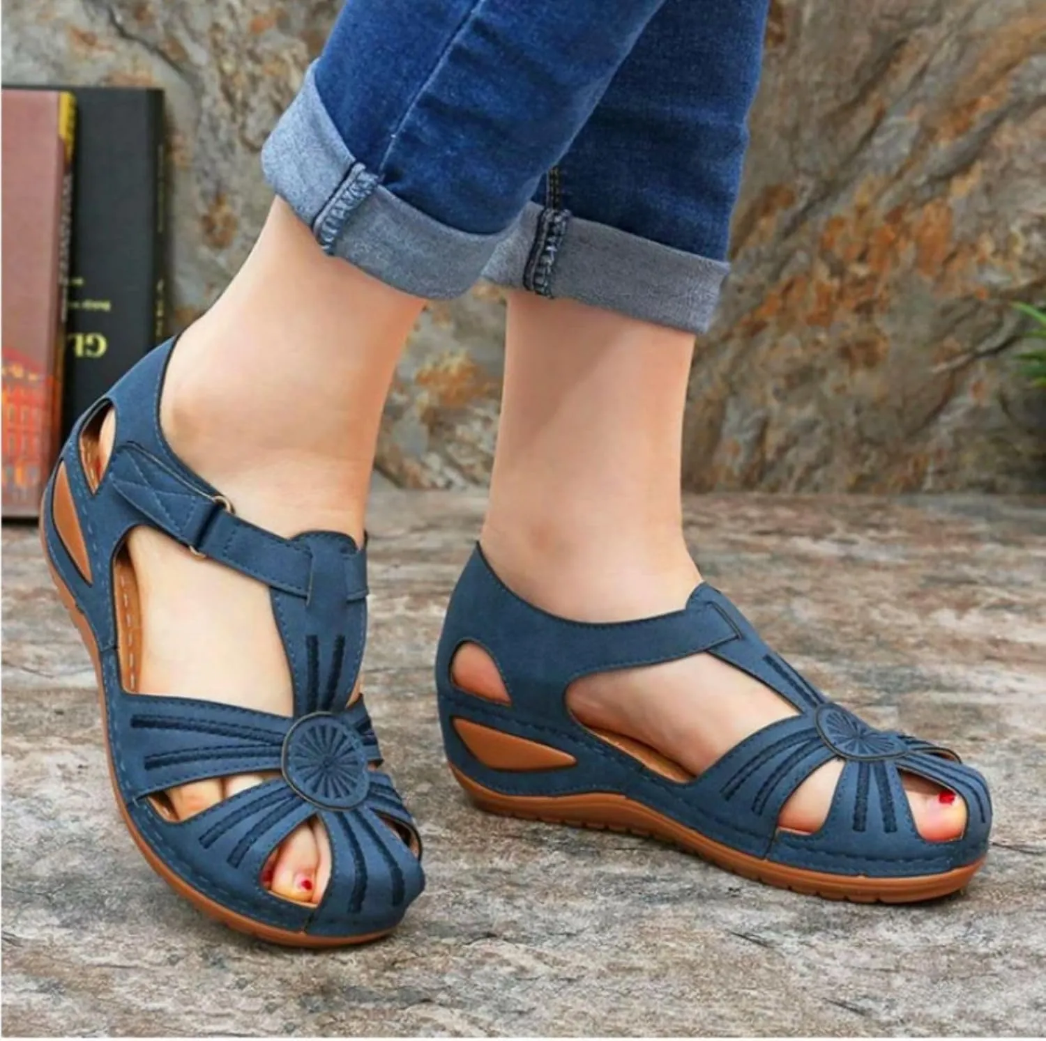 Women's Wedge Sandals Summer:Bohemia Ankle Strap Wedge Sandals Closed Toe Wedge Shoes Platform Dressy Wedge Sandal 2025