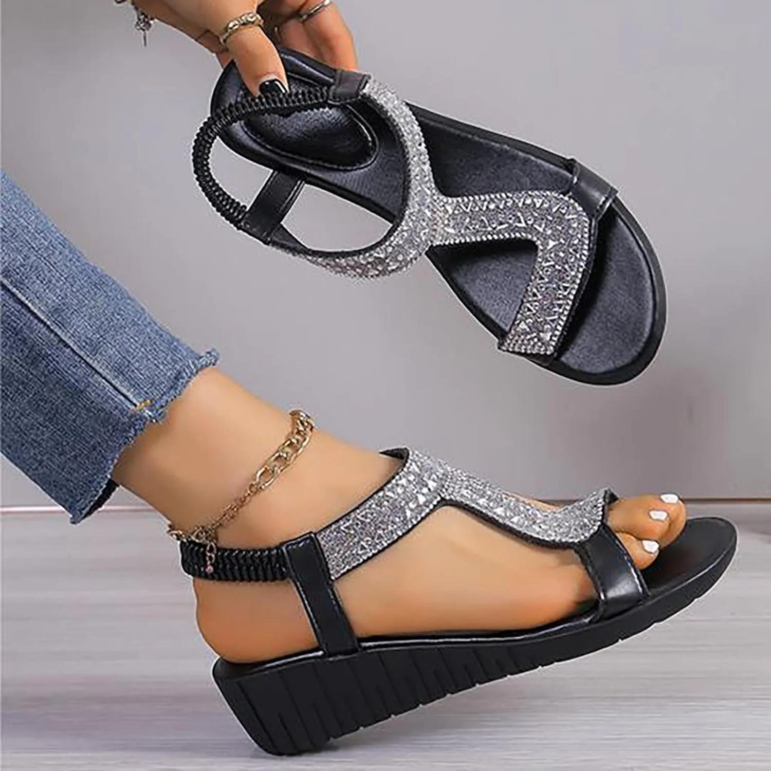 Women's Wedge Sandals The Top Platform Sandals High Heels Women Open Toe Flatform Platform Women's Ankle Strap Low Wedge Sandals
