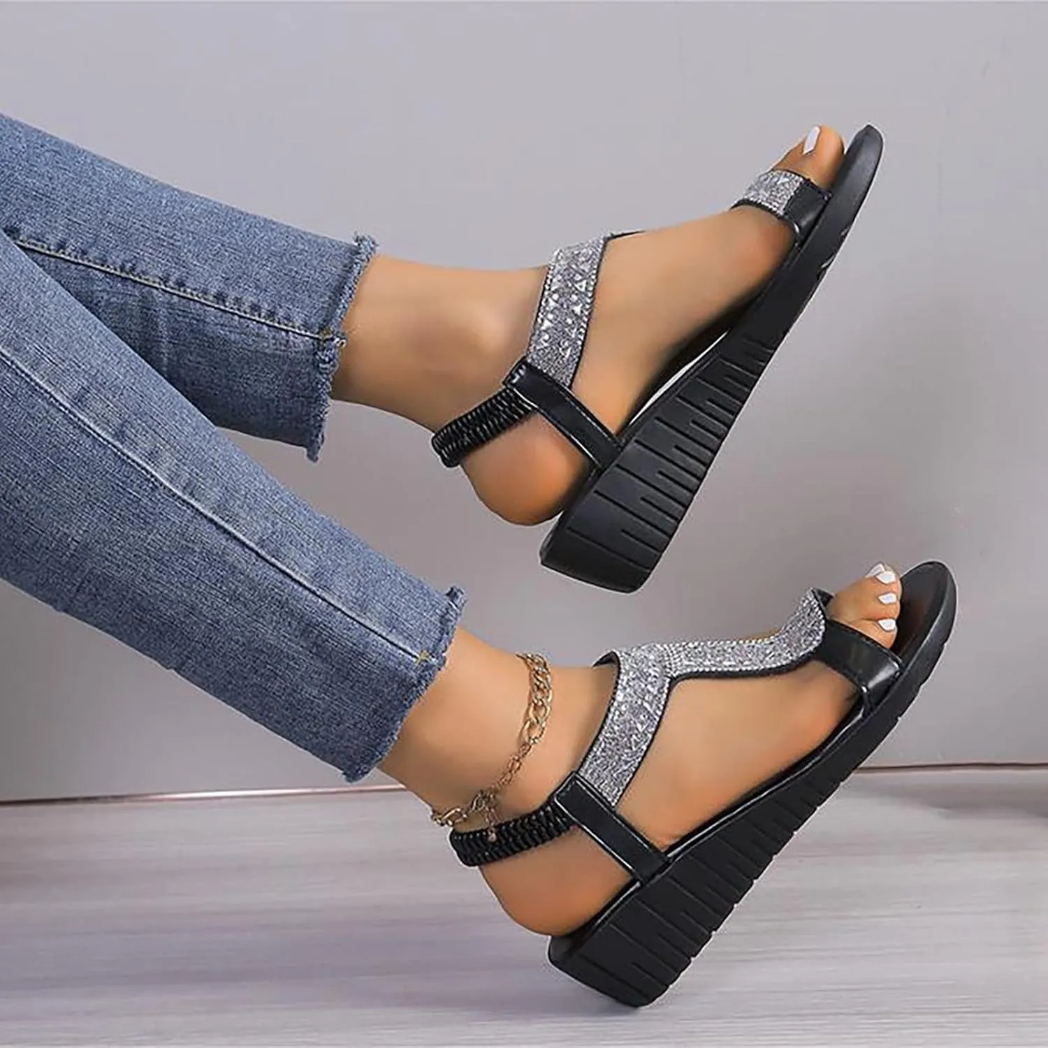 Women's Wedge Sandals The Top Platform Sandals High Heels Women Open Toe Flatform Platform Women's Ankle Strap Low Wedge Sandals