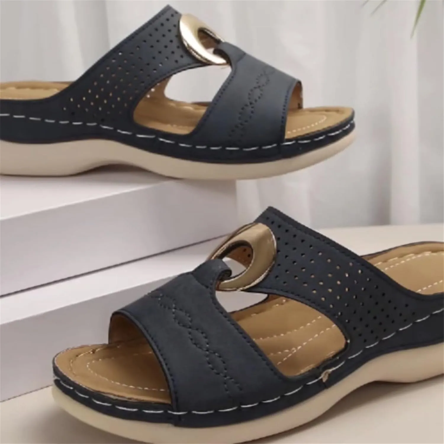 Women's Wedges Sandals Casual Hollow Out Open Toe Sandal Dressy Platform Silp On Slippers Comfortable Breathable Walking Sandals Comfy Orthopedic Arch Support Shoes