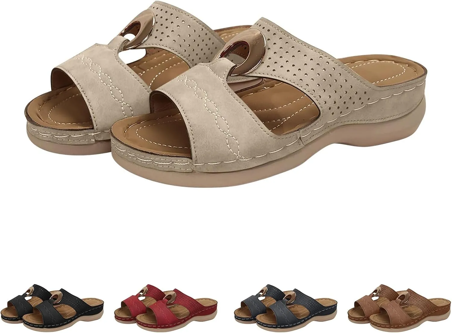 Women's Wedges Sandals Casual Hollow Out Open Toe Sandal Dressy Platform Silp On Slippers Comfortable Breathable Walking Sandals Comfy Orthopedic Arch Support Shoes