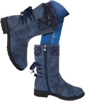 Womens Winter Snow Boots - Casual Hiking Boots For Women Outdoor Snow Mid Calf Boots Lightweight Lace up Fur Lined Walking Shoes Fashion Side Zipper Dressy Booties Slip On Riding Boots