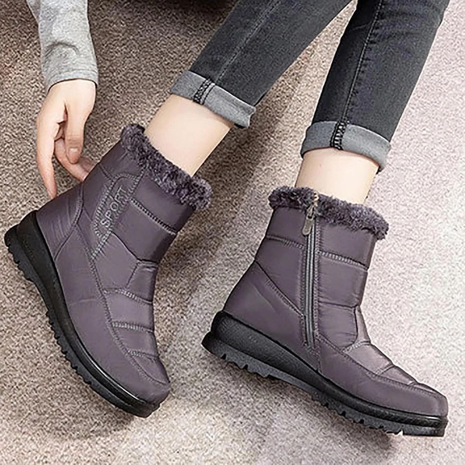 Women's Winter Snow Boots Platform Ankle Boots for Women Warm Fleece Lined Cold Weather Boots Fashion Sneakers for Ladies Water-proof Outdoor Boots Non-Slip Shoes Comfortable Slip On Mid Calf Boots