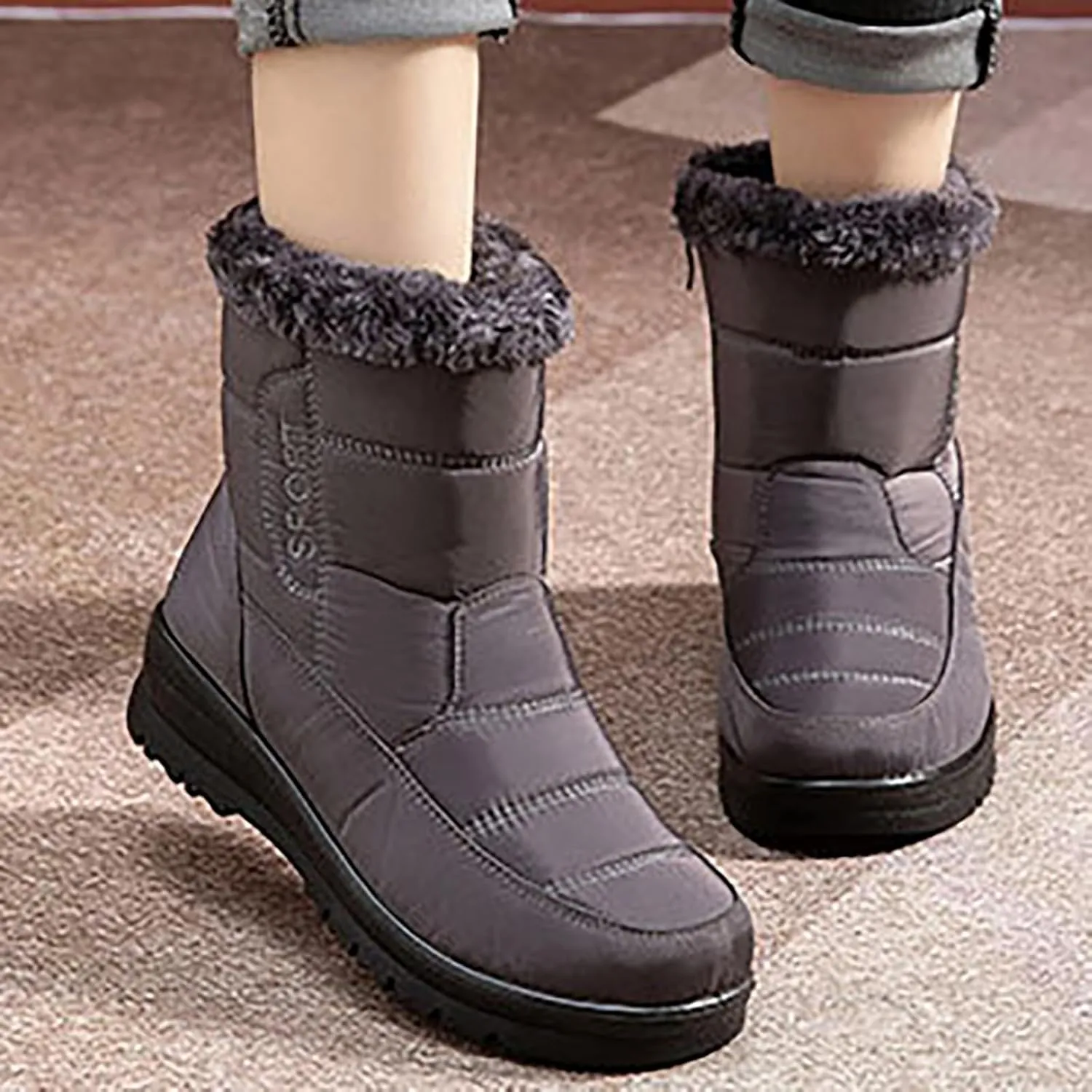 Women's Winter Snow Boots Platform Ankle Boots for Women Warm Fleece Lined Cold Weather Boots Fashion Sneakers for Ladies Water-proof Outdoor Boots Non-Slip Shoes Comfortable Slip On Mid Calf Boots