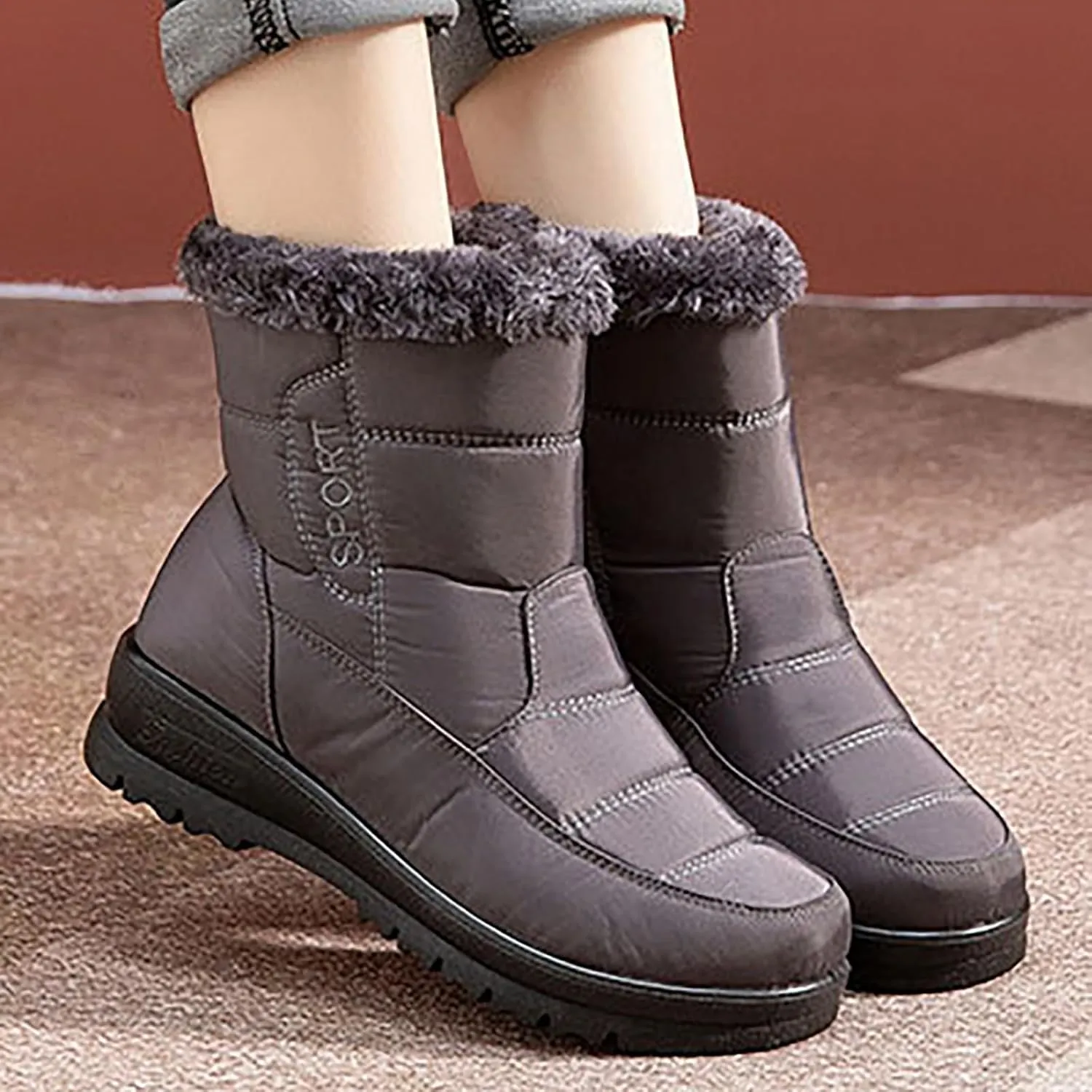 Women's Winter Snow Boots Platform Ankle Boots for Women Warm Fleece Lined Cold Weather Boots Fashion Sneakers for Ladies Water-proof Outdoor Boots Non-Slip Shoes Comfortable Slip On Mid Calf Boots