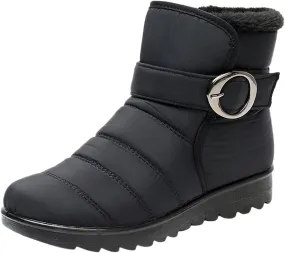 Womens Winter Snow Boots Waterproof Shoes Comfortable Booties Metal Buckle Ankle Booties Warm Lightweight Short Boots Ladies Non-Slip Outdoor Boots for Walking Hiking Tennis