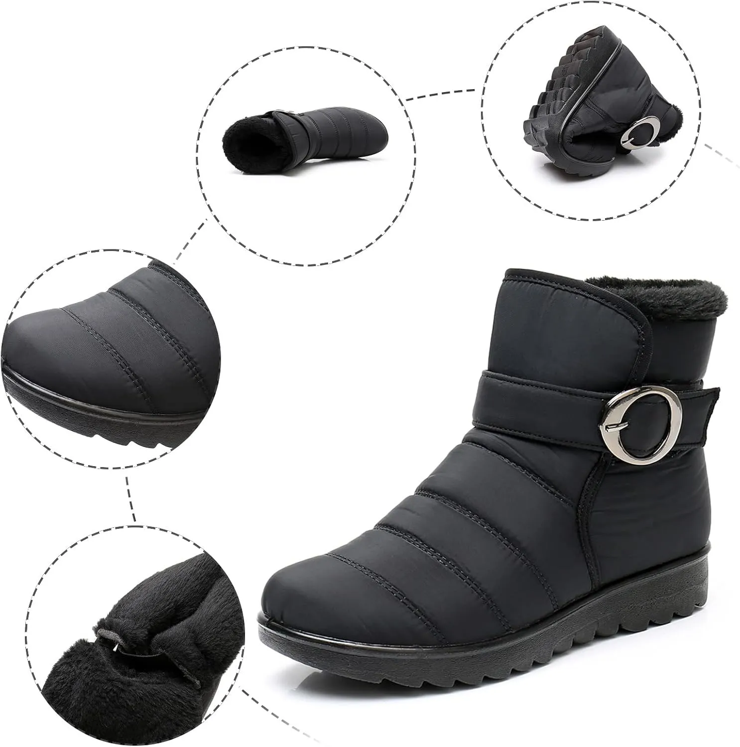 Womens Winter Snow Boots Waterproof Shoes Comfortable Booties Metal Buckle Ankle Booties Warm Lightweight Short Boots Ladies Non-Slip Outdoor Boots for Walking Hiking Tennis