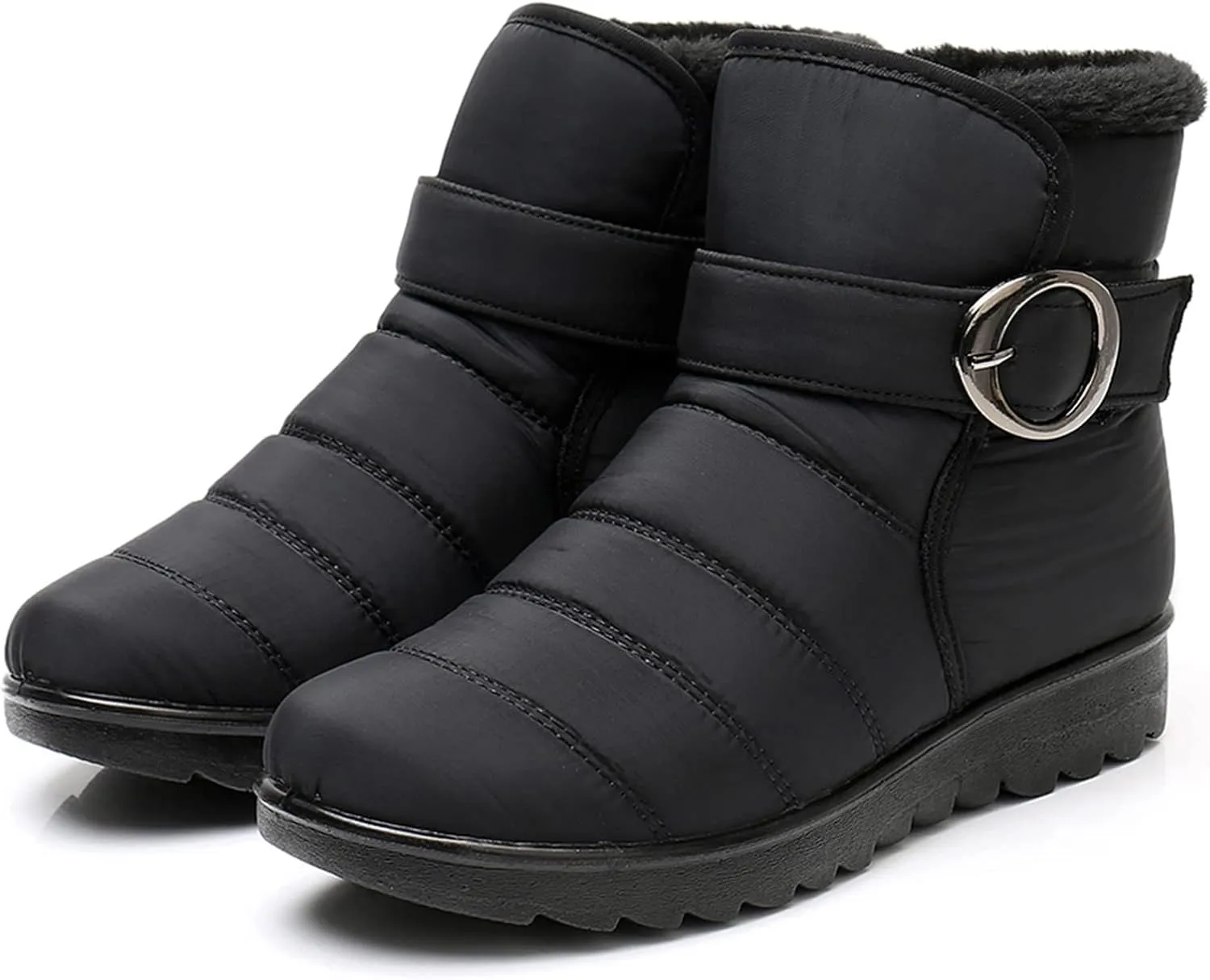 Womens Winter Snow Boots Waterproof Shoes Comfortable Booties Metal Buckle Ankle Booties Warm Lightweight Short Boots Ladies Non-Slip Outdoor Boots for Walking Hiking Tennis