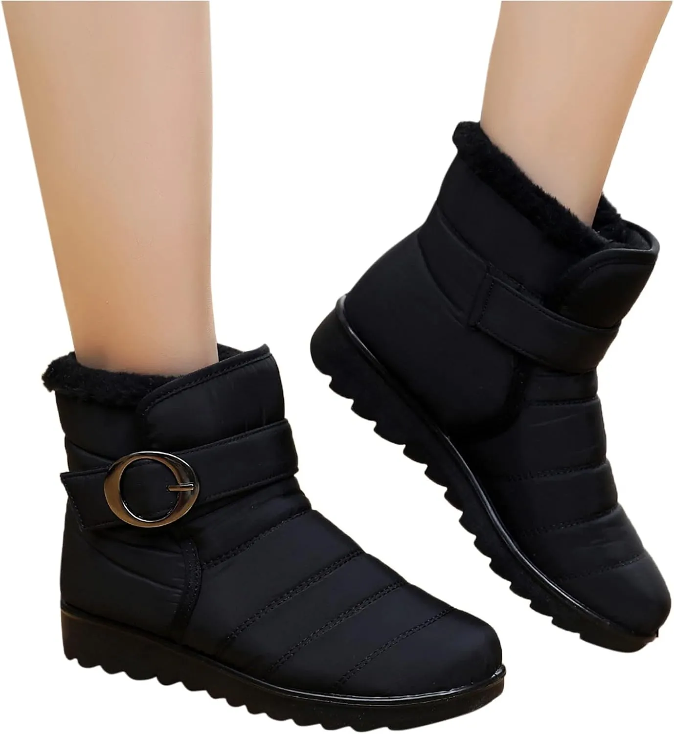 Womens Winter Snow Boots Waterproof Shoes Comfortable Booties Metal Buckle Ankle Booties Warm Lightweight Short Boots Ladies Non-Slip Outdoor Boots for Walking Hiking Tennis