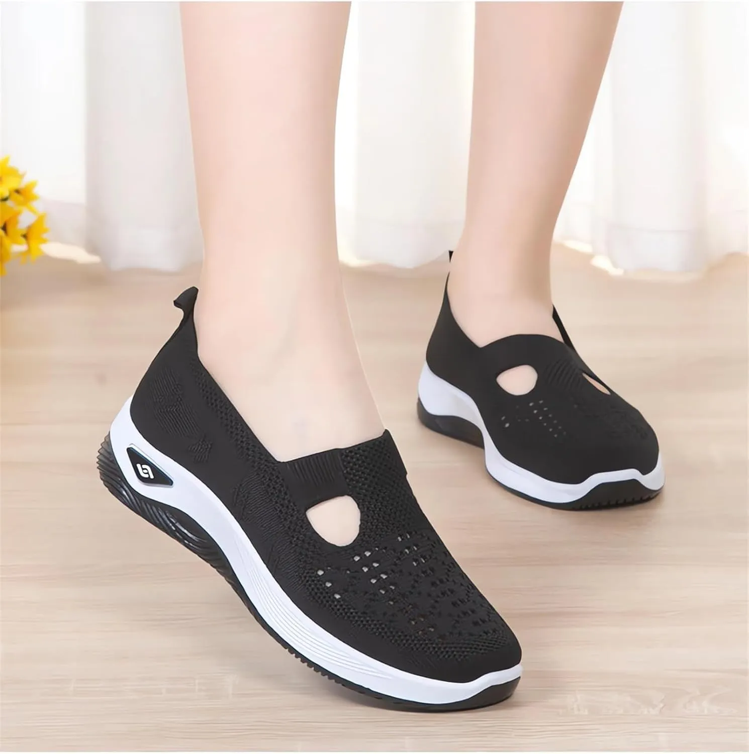 Women's Woven Orthopedic Breathable Soft Shoes Knit Mesh Diabetic Foam Shoes Casual Slip On Walking Sneakers with Plantar Fasciitis Comfort Slow Sports Shoe