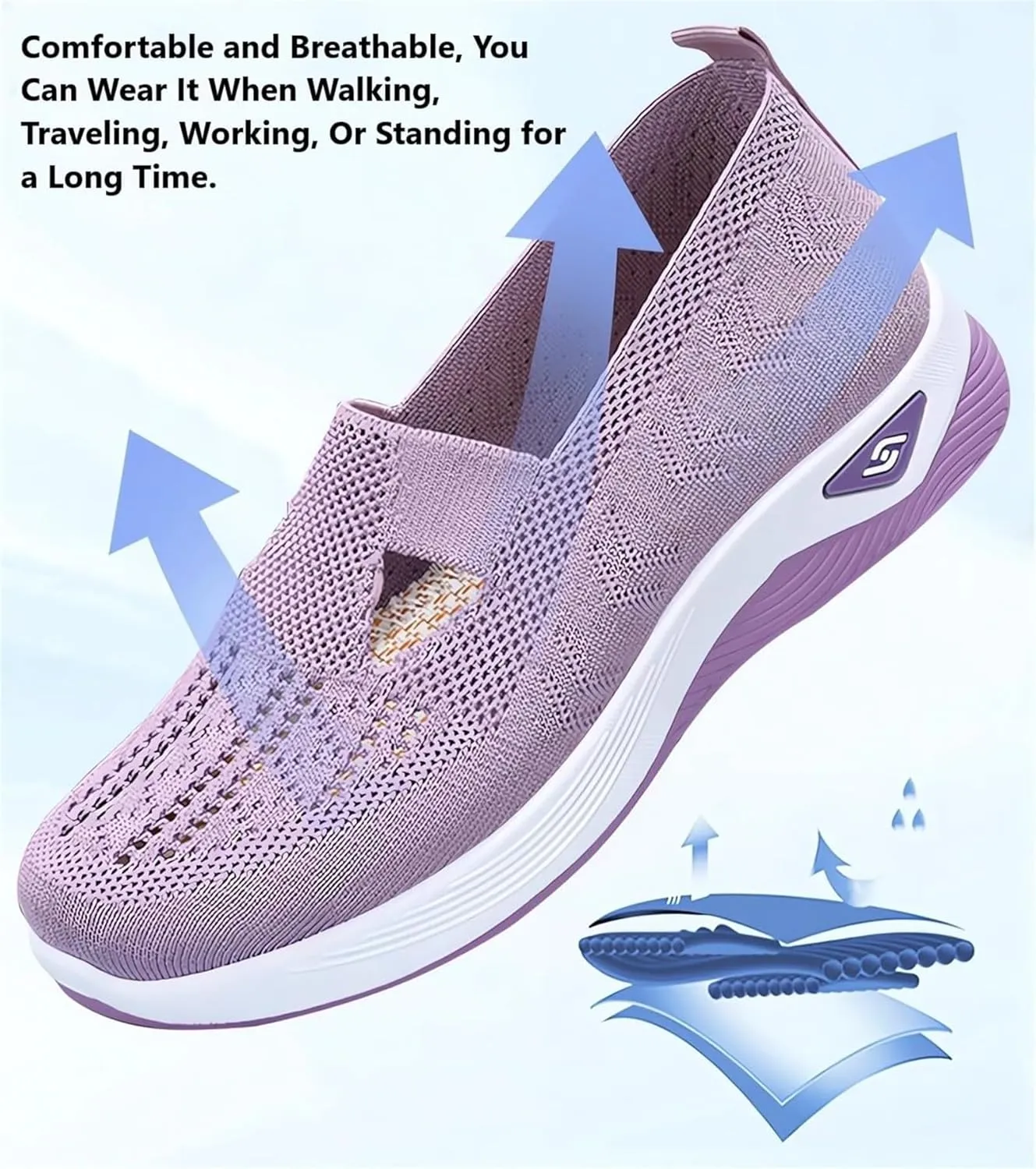 Women's Woven Orthopedic Breathable Soft Shoes Knit Mesh Diabetic Foam Shoes Casual Slip On Walking Sneakers with Plantar Fasciitis Comfort Slow Sports Shoe
