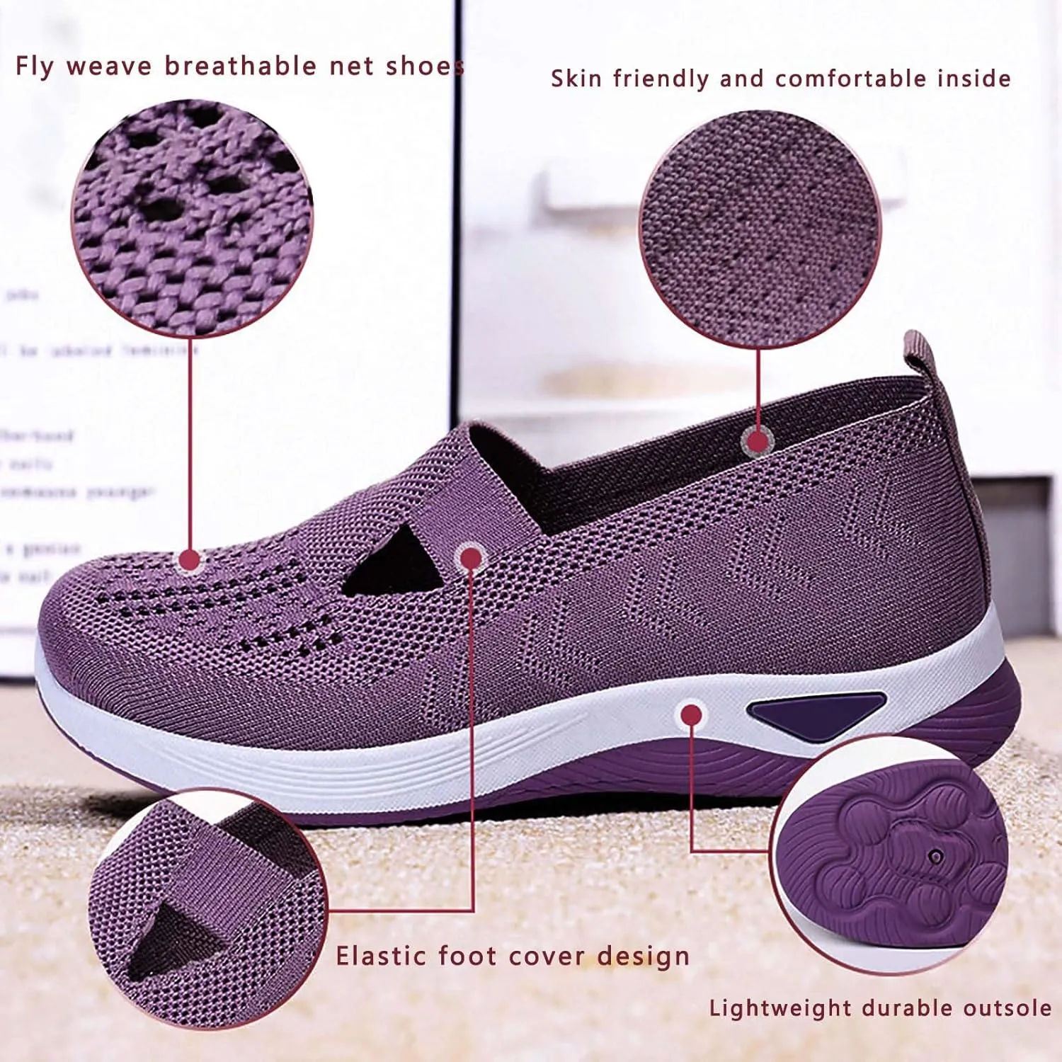 Women's Woven Orthopedic Breathable Soft Shoes Walking Shoes Women Comfortable Brown Casual Shoes Casual Sneakers Slip On Tennis Shoe Loafers Dress Shoe