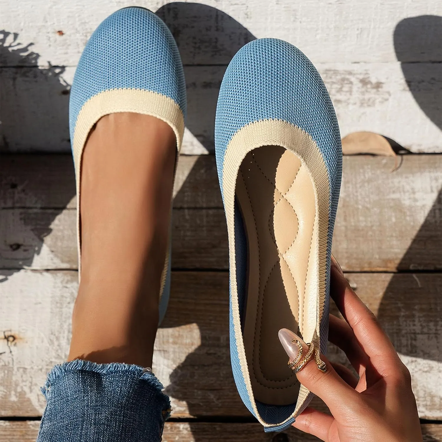Work Flats Shoes Pointed Toe Women Flat Shoes Slip On Comfortable Walking Ballerina Cute Ballet Ladies Portable Low Wedge Loafers Ballet Flats Comfortable