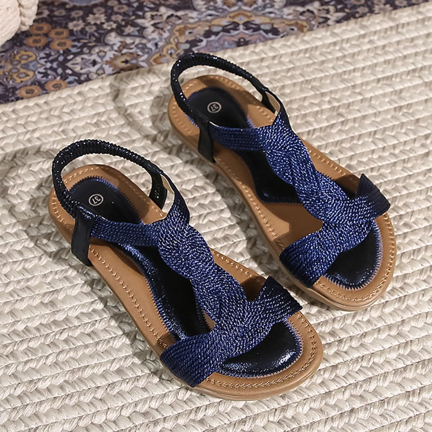 Yoga Mat Comfortable Flat Sandal for Women Dressy Shoes with Hook & Loop Strap Fashion Bow Flats for Women