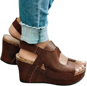 ZBYY Women's Platform Wedge Open Toe Sandals Summer Comfort Ankle Strap Dressy Heeled Outdoor Beach Slingback Sandals