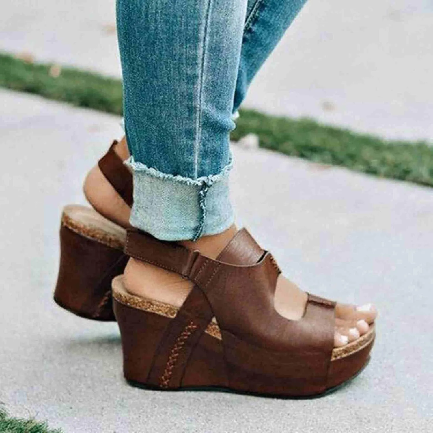 ZBYY Women's Platform Wedge Open Toe Sandals Summer Comfort Ankle Strap Dressy Heeled Outdoor Beach Slingback Sandals