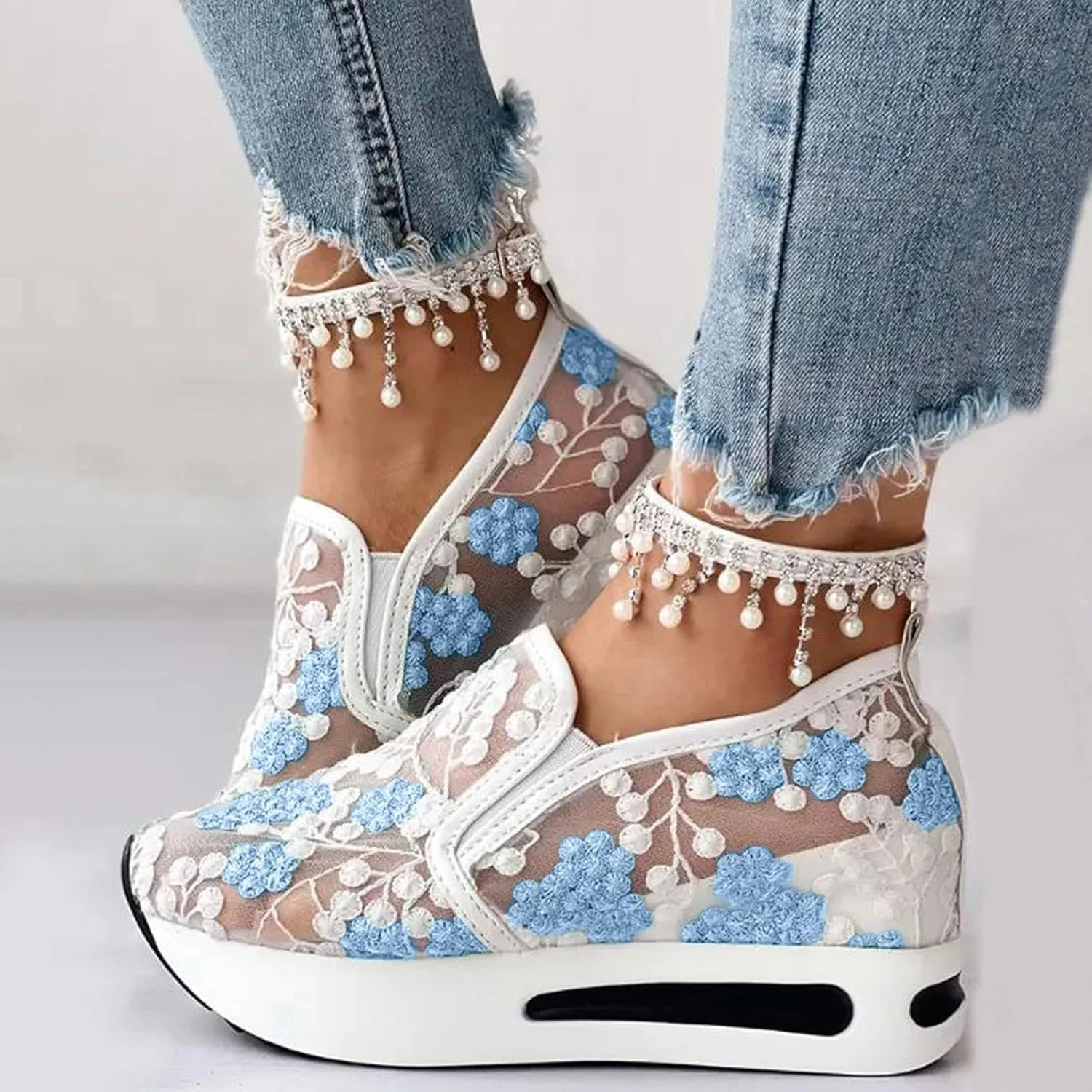 ZWRXW Platform Sneakers for Women Mesh Up Non-Slip Platform Shoes Chunky Lightweight Comfortable Casual Walking Shoe Fashion Bride Wedding Shoes