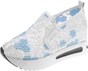 ZWRXW Platform Sneakers for Women Mesh Up Non-Slip Platform Shoes Chunky Lightweight Comfortable Casual Walking Shoe Fashion Bride Wedding Shoes