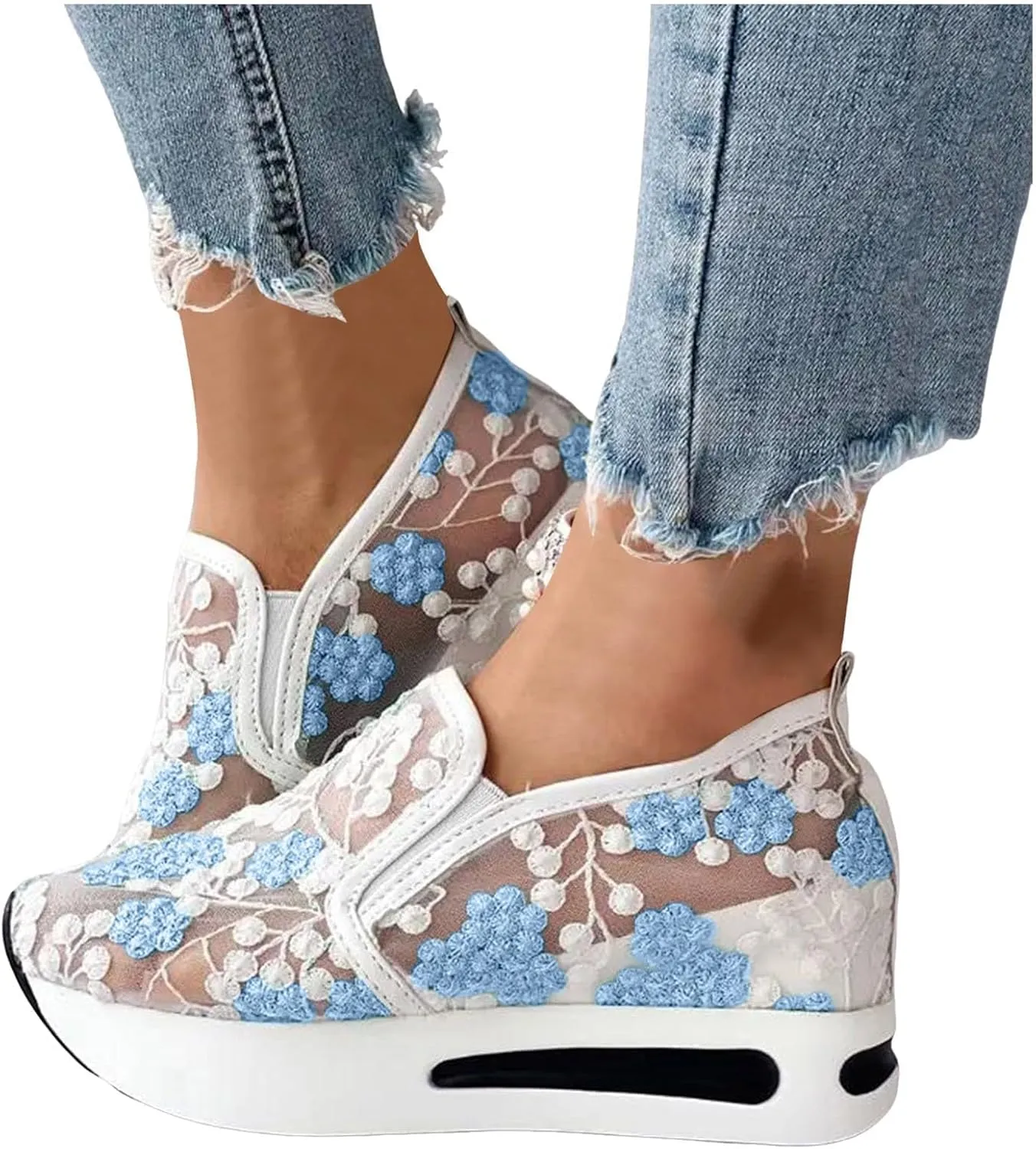 ZWRXW Platform Sneakers for Women Mesh Up Non-Slip Platform Shoes Chunky Lightweight Comfortable Casual Walking Shoe Fashion Bride Wedding Shoes