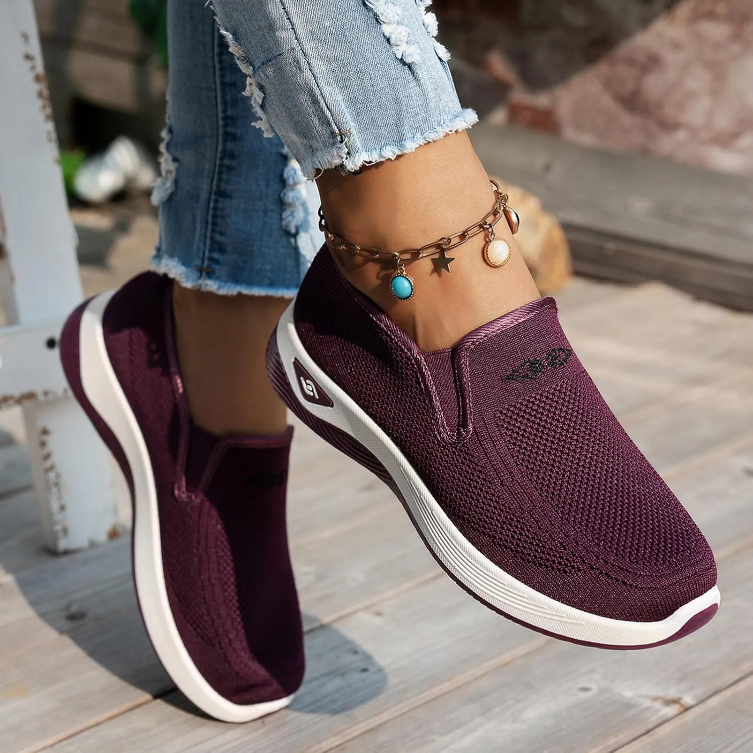 ZWRXW Women's Woven Orthopedic Shoes Diabetic Arch Support Slip On Walking Shoes Mesh Up Running Going Out Flat Sneaker Comfortable Lightweight Breathable Soft Shoe Healthy Footwear