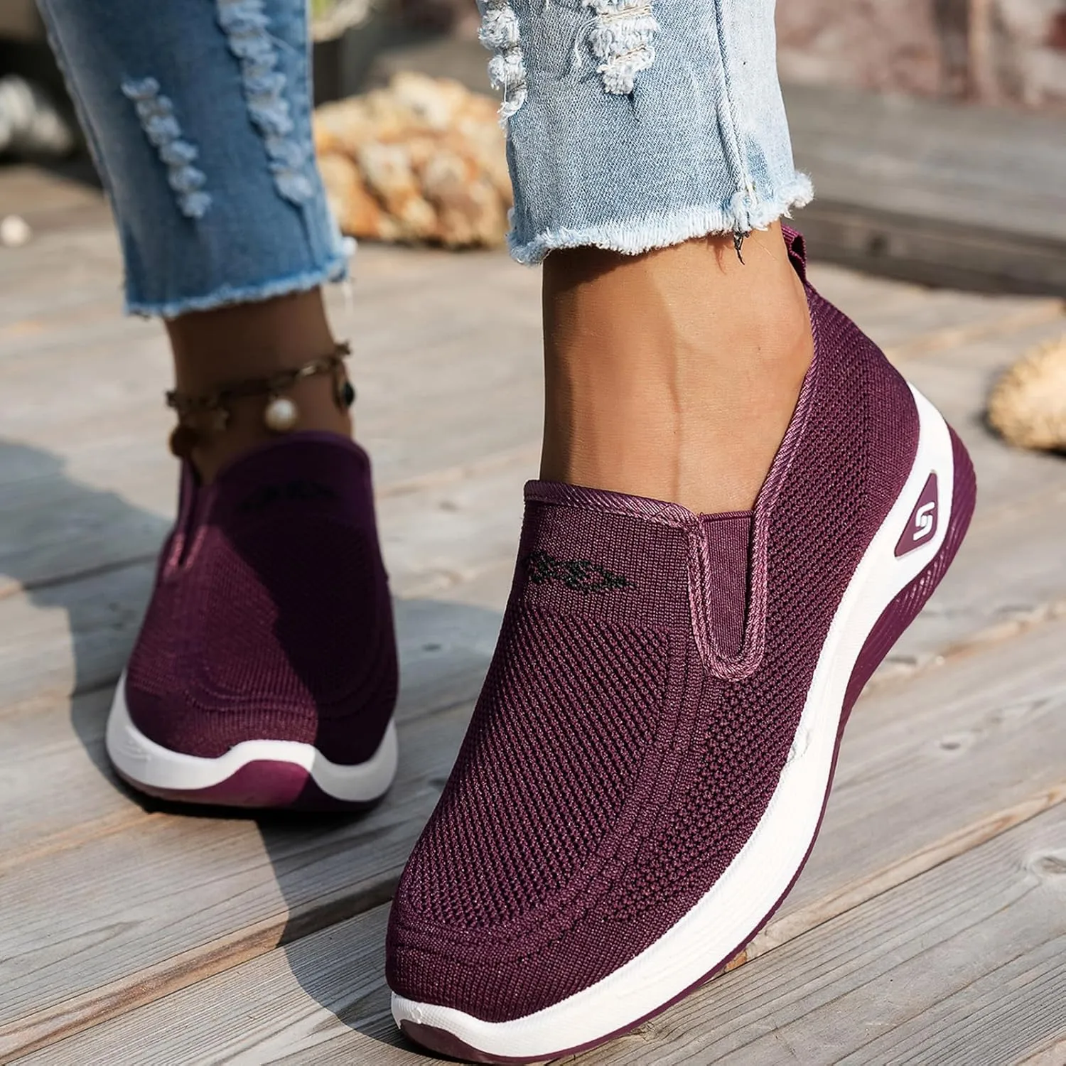 ZWRXW Women's Woven Orthopedic Shoes Diabetic Arch Support Slip On Walking Shoes Mesh Up Running Going Out Flat Sneaker Comfortable Lightweight Breathable Soft Shoe Healthy Footwear